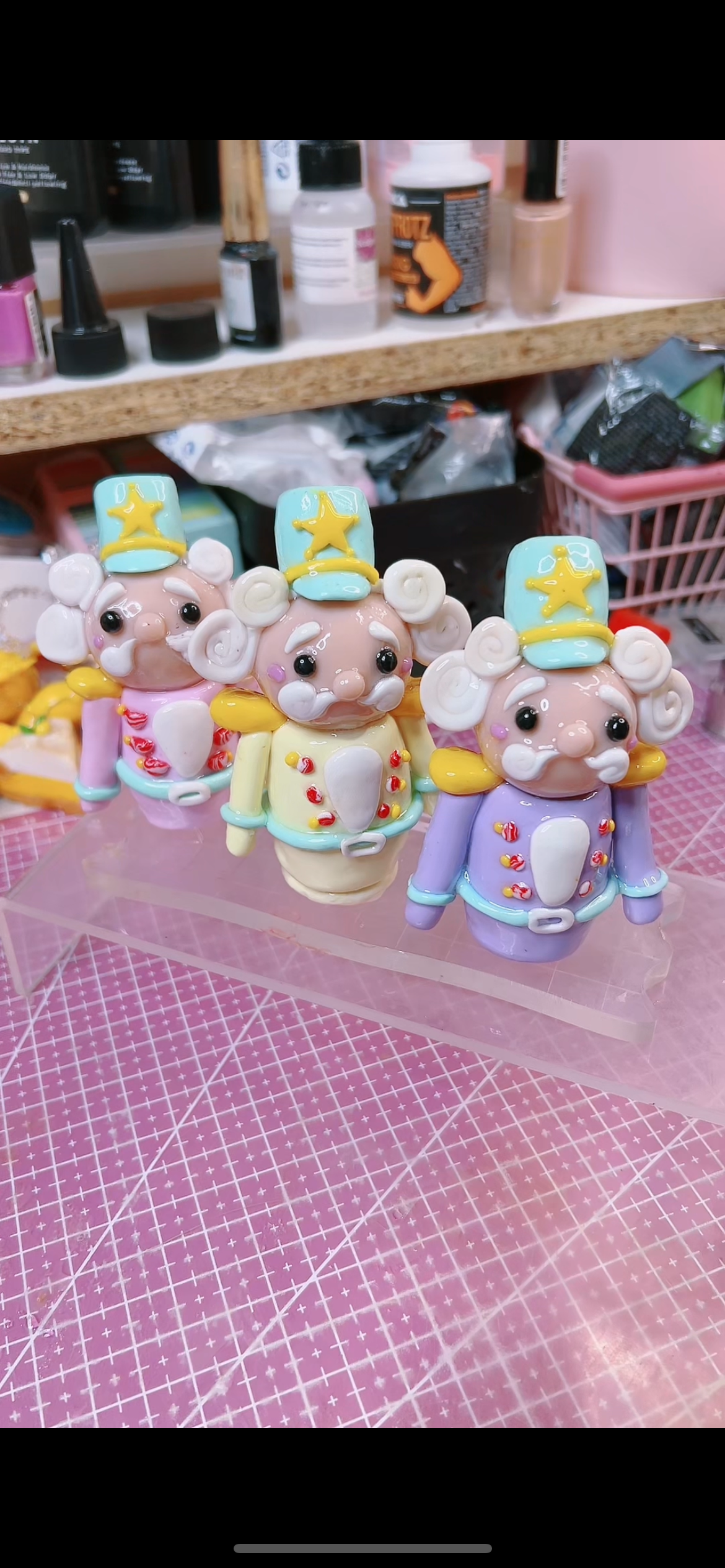 Trio casse noisette de Noël pastel argile polymère