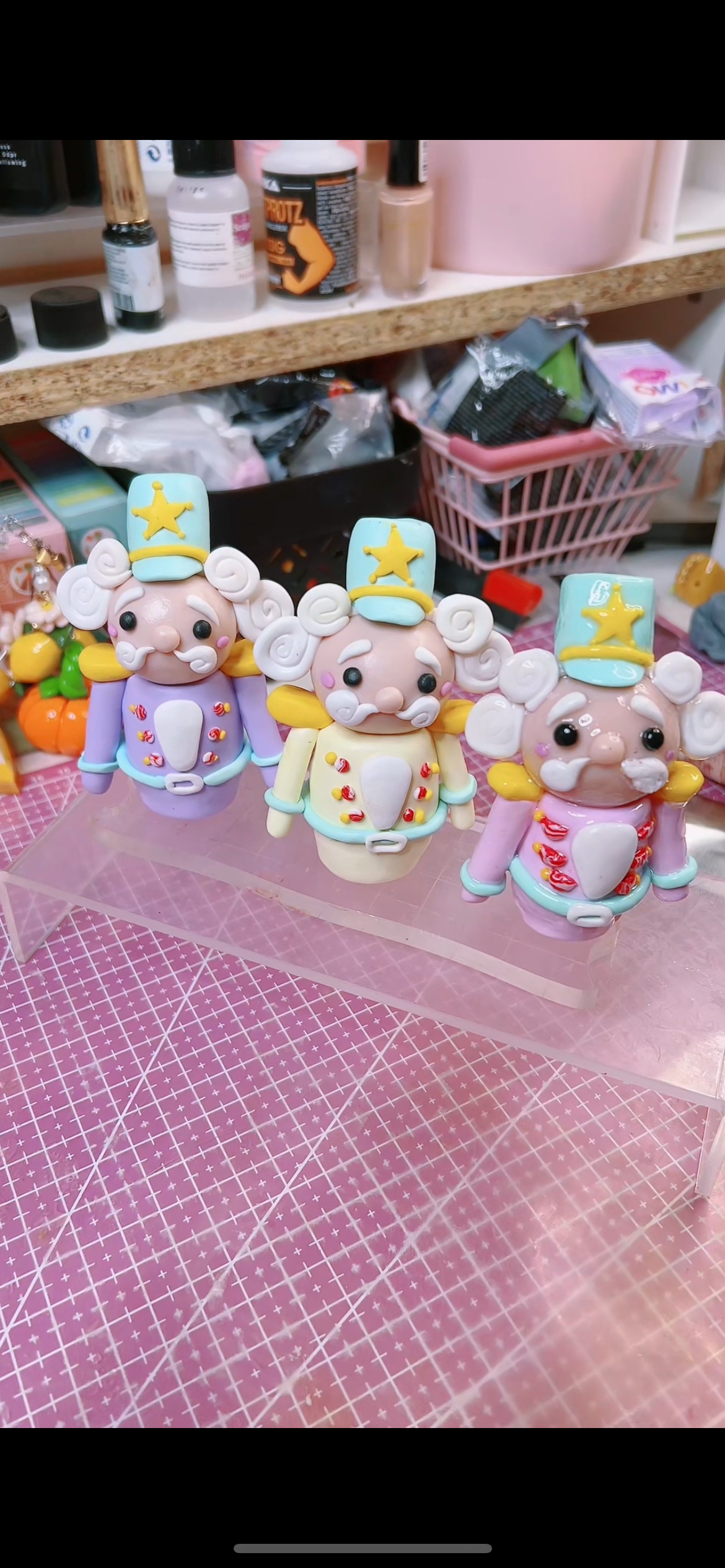 Trio casse noisette de Noël pastel argile polymère